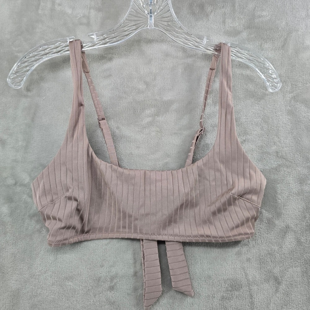 Aerie Womens L Bikini Top Mauve Ribbed Scoop Neck Tie Back Swimwear